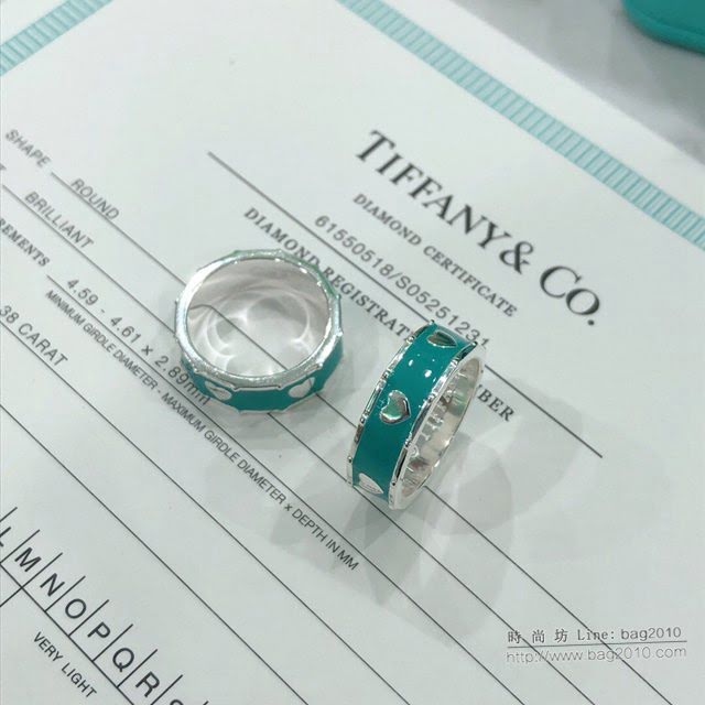 Tiffany純銀飾品 蒂芙尼女士專櫃爆款琺瑯綠桃心戒指  zgt1706